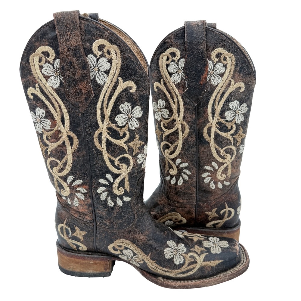 Circle G Corral Women's 6.5 B Brown Floral Embroidered Western‎ Cowboy Boots